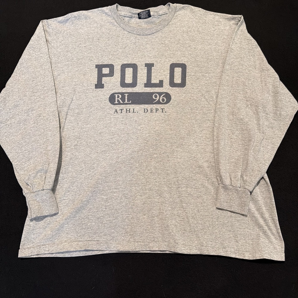 Polo Ralph Lauren Long Sleeve T-Shirt Gray Vintage Athletic Graphic Made in USA